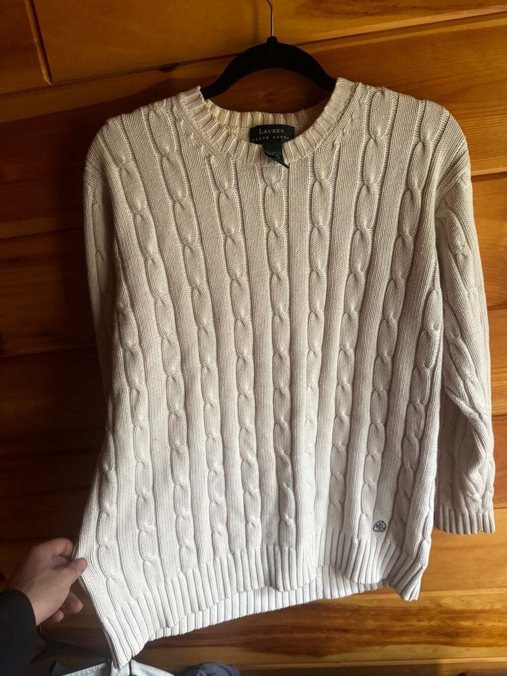 Lauren Ralph Lauren Cream Cable Knit Cotton Sweater Size Large
